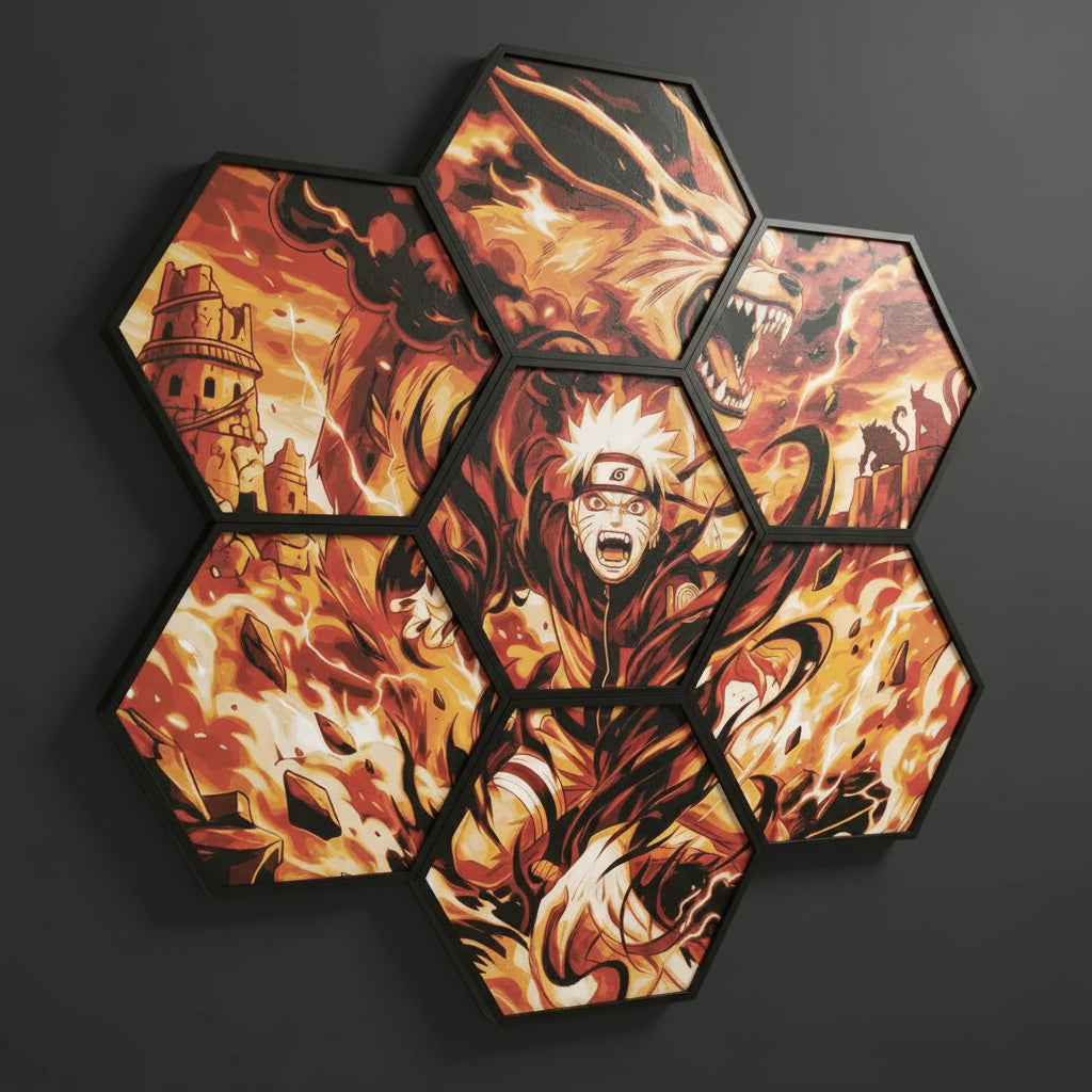 Naruto and Kurama honeycomb textured wall art