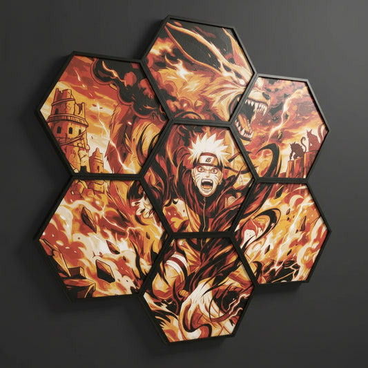Naruto and Kurama honeycomb textured wall art