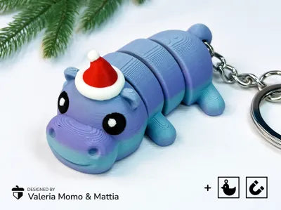 Christmas Hippo Flexi Keychain / Charm