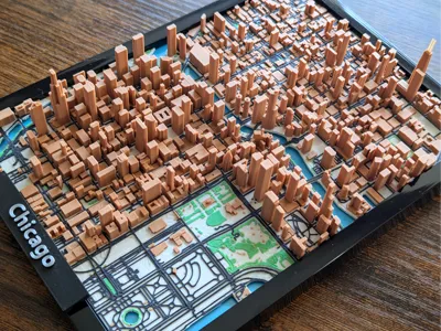 Chicago Illinois 3D Miniature v2 Topographic Map